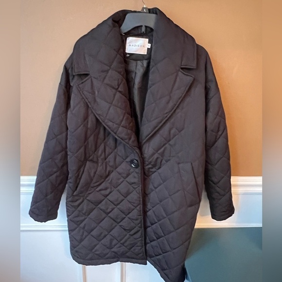 Madison Jackets & Blazers - Madison Black Quilted Puffer Coat Size M Long Quiet Luxury Oversized VTG